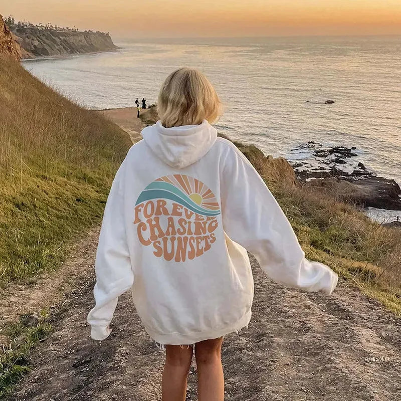 For ever Sunset Pocket Drawstring Hoodie - Bellarte Enchanté For ever Sunset Pocket Drawstring Hoodie